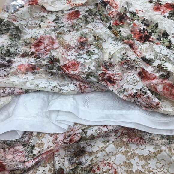 Kimilily Dress Womens Medium White Floral Lace Overlay Long Sleeve Ruffle Hem - Picture 16 of 16